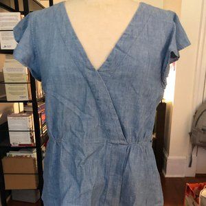 J.CREW Chambray Top with Flutter Sleeve